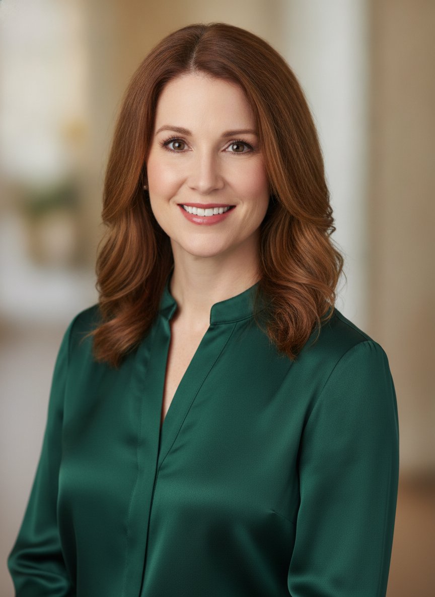 Adrienne Cole, Luxury Listing Specialist, with auburn hair and a dark green blouse