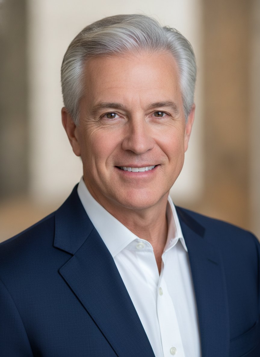 Preston Whitaker, Senior Partner for golf and club communities, in a tailored navy suit