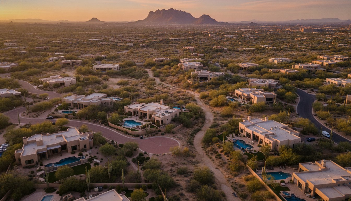 Aerial view of the Old Town Scottsdale area surrounding the Haven and Co. Realty office